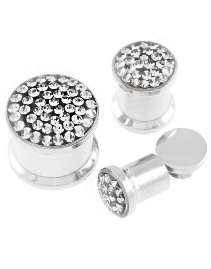 Aab Piercing Plugg Dekorert med Grå Stener Strl 10 mm