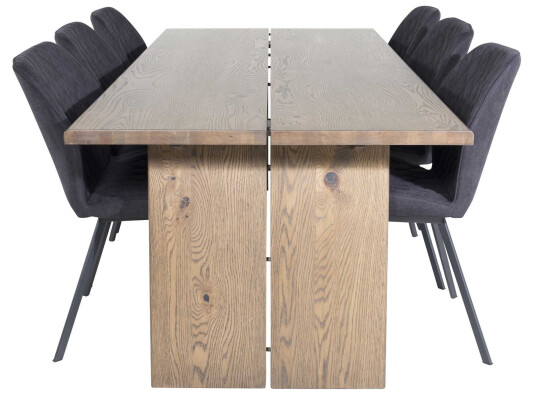 Venture Design Logger & Gemma spisegruppe Natur/svart 6 st stoler & bord 210 x 100 cm