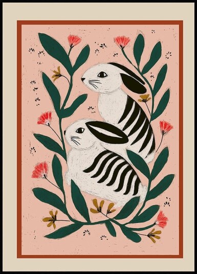 Hares Among Flowers Plakat Plakat / 50x70cm Hares Among Flowers Plakat Plakat / 50x70cm