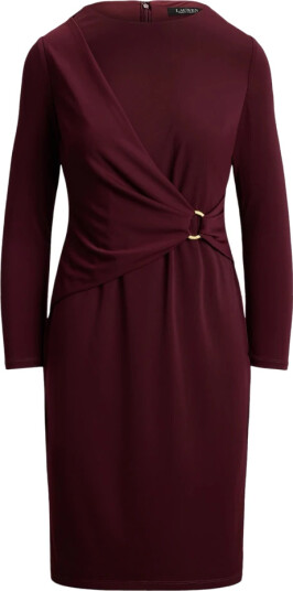 Lauren Ralph Lauren Jersey Three Quarter Sleeve Dress   Burgundy   40