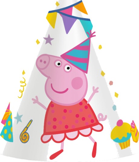 Santex Partyhatter Greta Gris™ Peppa’s Party 6-pakning 9775 0-99