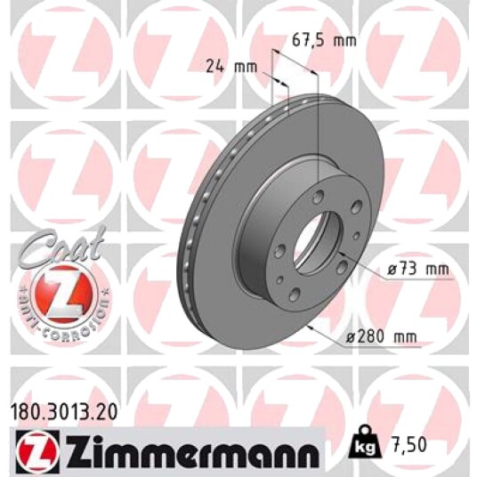 Bremseskive ZIMMERMANN 180.3013.20