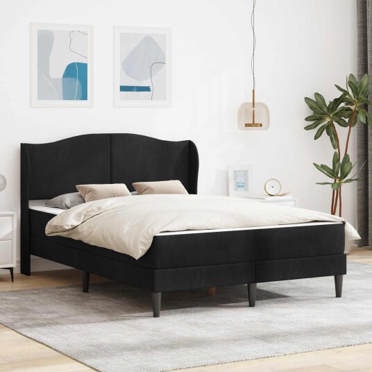 Sengestamme med hodegjerde Svart 140 x 200 cm Fløyel
