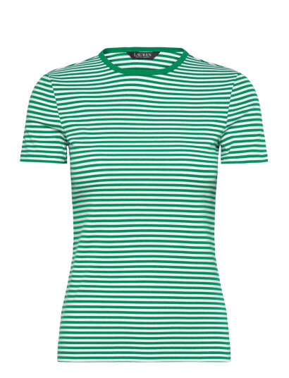 Lauren Ralph Lauren Striped Stretch Cotton Crewneck Tee - Green - XS