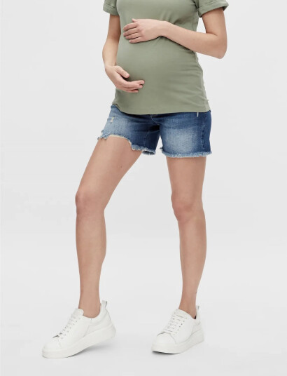 Mamalicious Mlhampshire Slim Destory Denim Shorts A. - Blue - 27