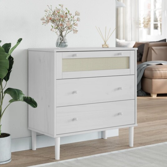  Kommode SENJA rotting-utseende hvit 80x40x80 cm heltre furu 8721012134393