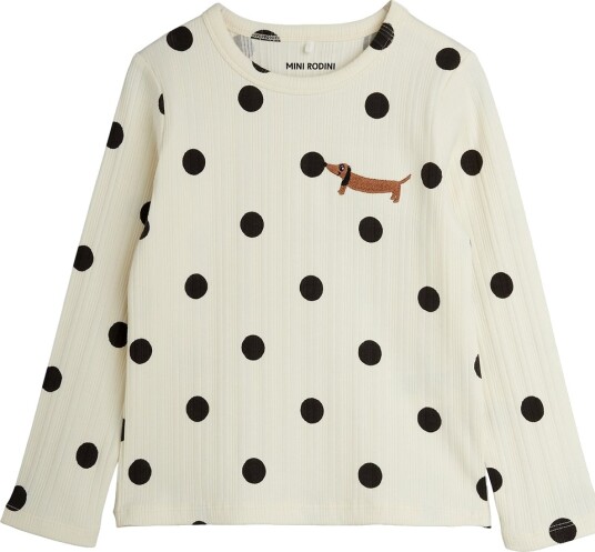 Mini Rodini Dots Aop Dog Ls Tee Cream 140/146