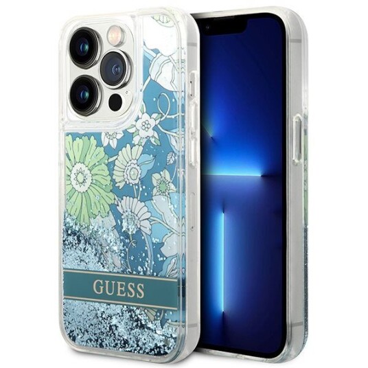 Guess Mobildeksel i Grønn med Flower Liquid Glitter til iPhone 14 Pro Max