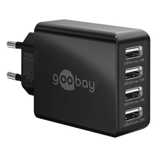 Goobay 30W 4-port USB-lader - Svart Goobay 30W 4-port USB-lader - Svart