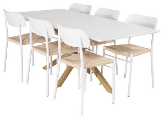 Venture Design Piazza & Polly spisegruppe Hvit/hvit 6 st stoler & bord 180 x 90 cm
