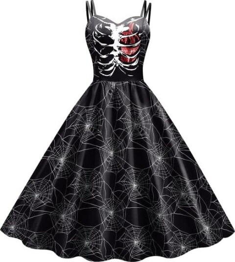 Halloween Vintage Swingkjole til Dame