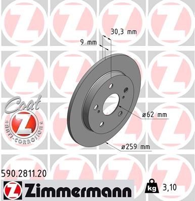Bremseskive ZIMMERMANN 590.2811.20 Bremseskive ZIMMERMANN 590.2811.20