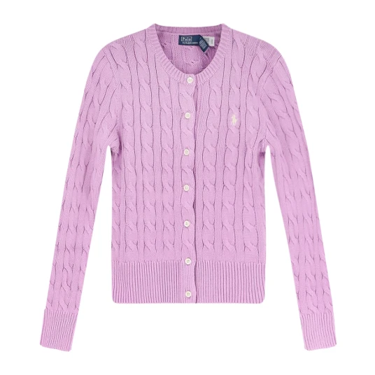 Polo Ralph Lauren Cable-Knit Cotton Crewneck Cardigan - Purple - XL