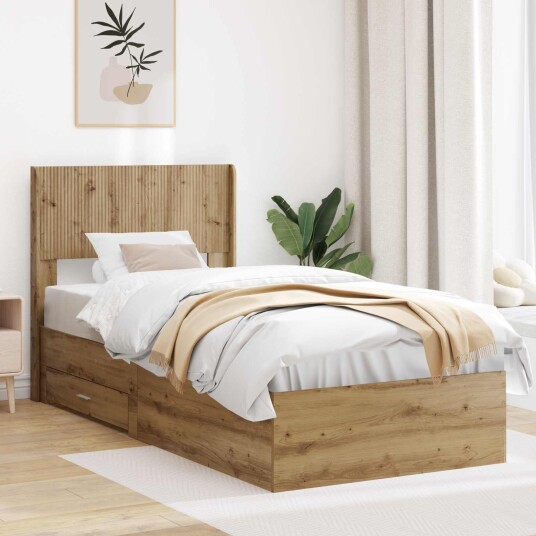 Sengramme med oppbevaring og hodegavl Artisan eik 90 x 200 cm