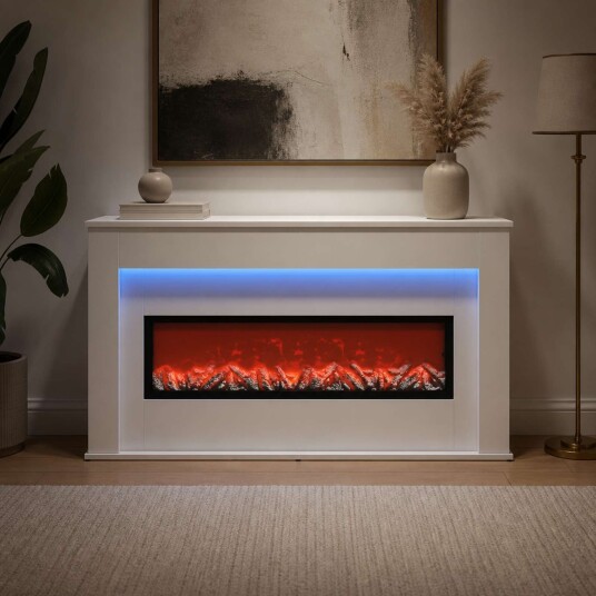 vidaXL Peis med LED-stripe Hvit 130 x 20 x 69,5 cm Konstruert tre