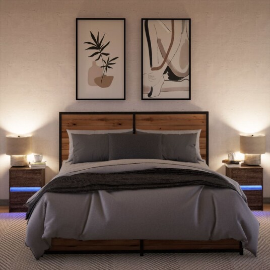 Nattbord med LED 2 stk brun eik konstruert tre 852046