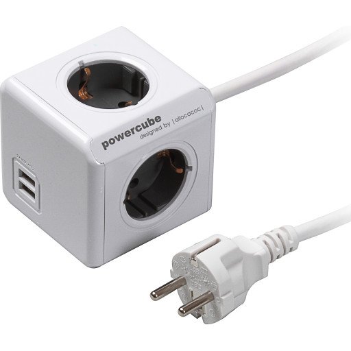 PowerCube Extended stikkontakt med USB-porter 1402GYDEEUPC (grå)