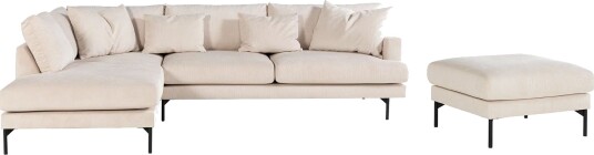 Menard 4 seters Venstrevendt L formet Sjeselongsofa + Fotskammel i Manchester   Beige