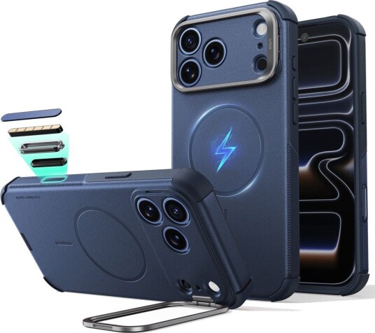 ESR Cyber Tough Kickstand MagSafe Mobildeksel til iPhone 18 Pro/17 Pro - Marineblå