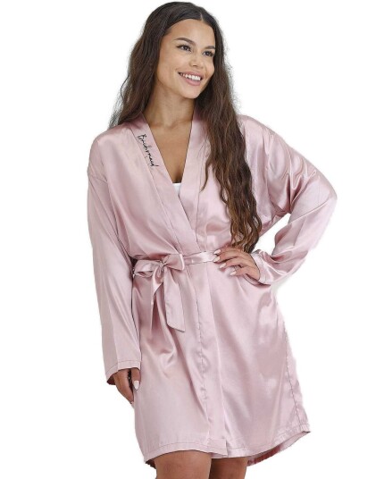 Rosa Bridesmaid Brodert Morgenkåpe Rosa Bridesmaid Brodert Morgenkåpe