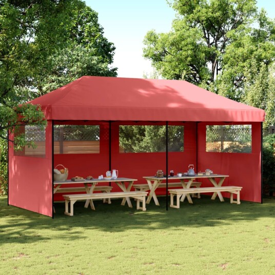  Sammenleggbart partytelt pop-up med 3 sidevegger burgunder 4004947