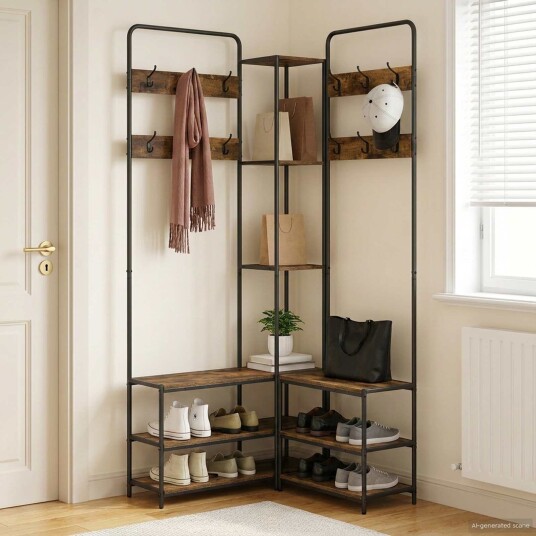 vidaXL Knaggrekker med sko benk Røkt Eik 143 x 30 x 199,5 cm vidaXL Knaggrekker med sko benk Røkt Eik 143 x 30 x 199,5 cm
