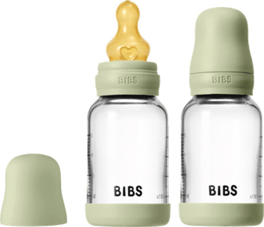 BIBS 120 ml Glass Tåteflaske Latex Slow Flow 2-Pakk Sage