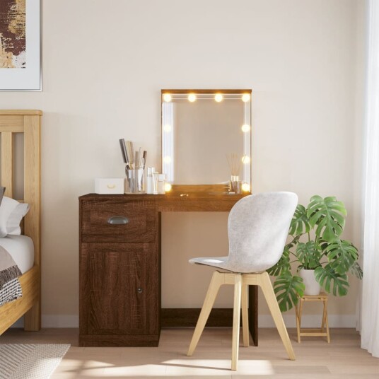 Sminkebord med LED brun eik 90x42x132,5 cm 8720845437770 Sminkebord med LED brun eik 90x42x132,5 cm 8720845437770