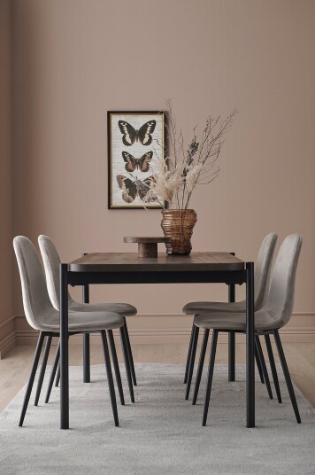 Ellos Home   Spisegruppe Gilda med bord 120x80 cm + 4 stoler   Brun