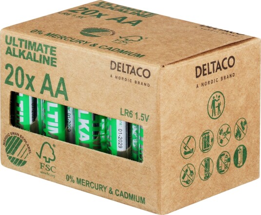 Deltaco Ultimate Alkaline Batterier - 20-pakning AA Deltaco Ultimate Alkaline Batterier - 20-pakning AA