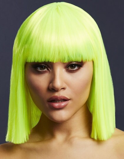 Lola Deluxe Wig Kan Styles! Neon Grønn Parykk med Rett Bob Frisyre