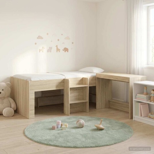  Barneseng med skrivebord Sonoma eik 80 x 200 cm Konstruert tre