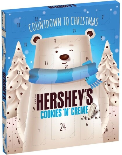 Stor Hershey"s Cookies "n" Creme Hvit Sjokolade Adventskalender 205 gram Stor Hershey"s Cookies "n" Creme Hvit Sjokolade Adventskalender 205 gram