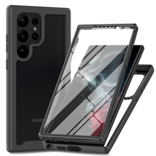 INCOVER Samsung Galaxy S23 Ultra Hybrid Deksel m. Skjermbeskyttelse - Svart / Gjennomsiktig