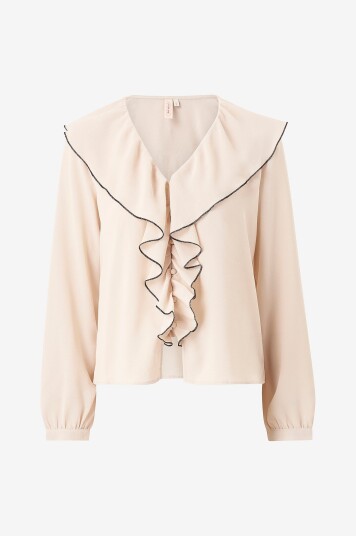 Only Bluse onlLise V neck Contrast Frill Shirt Beige