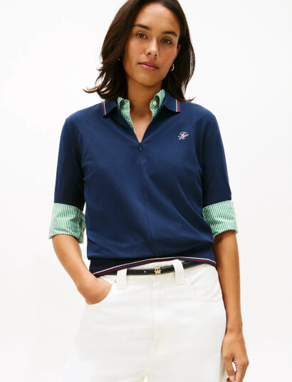 Tommy Hilfiger Th Script Lyocell Zip Ss Polo Navy S