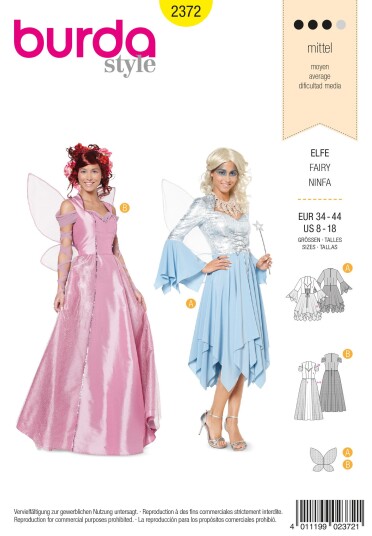Burda 2372 - Fe kostyme EUR: 34-44, US: 8-18