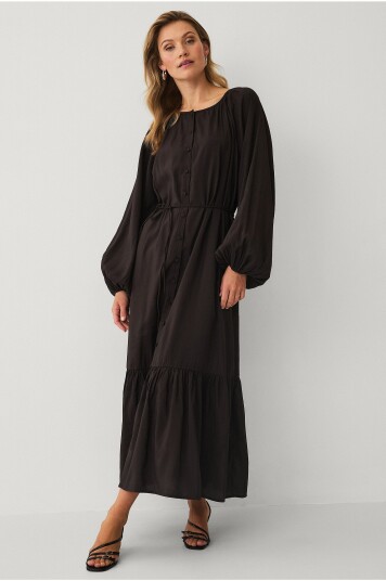 Ellos Collection Maxikjole med knytbart belte Brun
