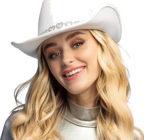 Boland Hvit Cowboyhatt Med Sølv Hjerter Boland Hvit Cowboyhatt Med Sølv Hjerter