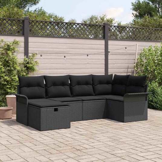 vidaXL Hagesofa Set 6 stk. Svart polyrotting