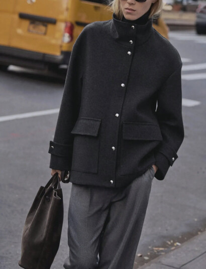 Mango High Neck Midi Wool Coat Black S