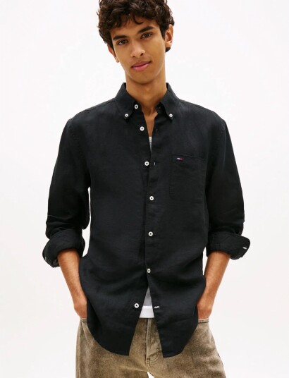 Tommy Jeans Tjm Reg Linen Shirt   Black   M