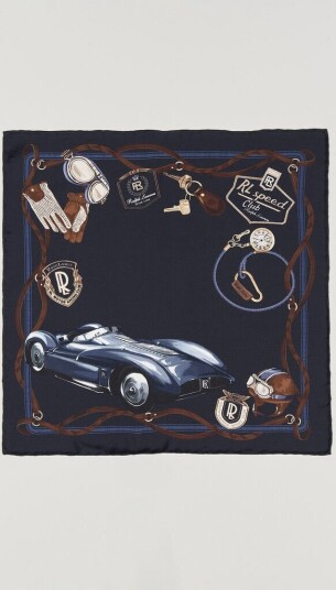 Ralph Lauren Purple Label Speed Club Silk Pocket Square Navy
