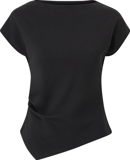 Mango Asymmetric T Shirt With Pleat Detail Black M