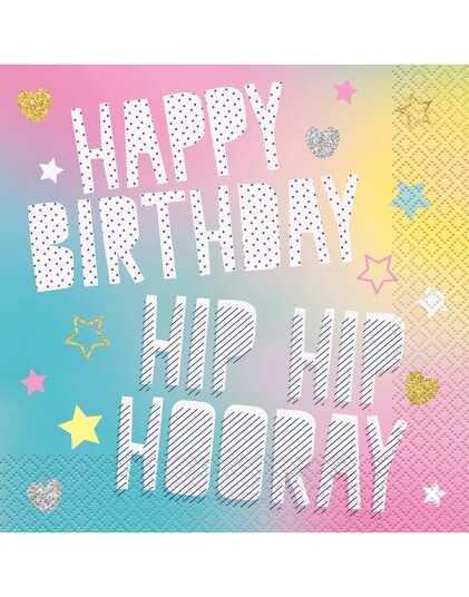 16 stk Servietter 33x33 Happy Birthday Unicorn