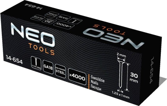 NEO Tools Spiker 14-570 Til Trykkluftstifter GA18, Type 300F, 30 mm 4000 Stk.