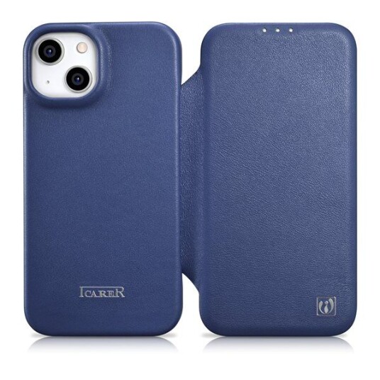 Icarer Ce Premium Leather Folio Case Iphone 14 Plus Leather Flip Case Magnetic Magsafe Blue (Wmi14220715-Bu)