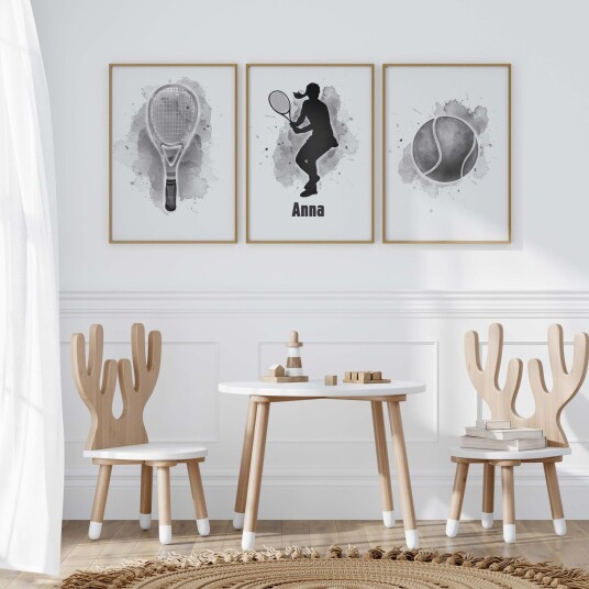 Personlig Plakat Tennis Kunst / Sett med 3