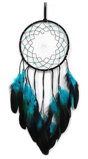 Dream Catcher Blå fjærhengende dekor Vindklokkeveggpynt LED lysstripe Dream Catcher Blå fjærhengende dekor Vindklokkeveggpynt LED lysstripe