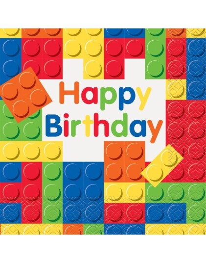 Unique 16 stk Servietter med Byggeklossetema Tema 33x33 Building Blocks Birthday 58232